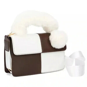 NWT New York & Co Womens Zephyr Crossbody Bag Chocolate White Vegan Leather